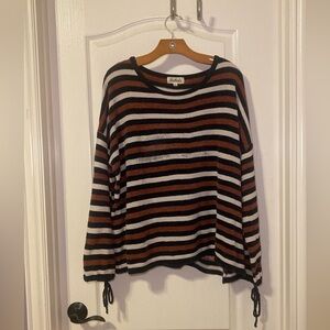 Listicle Striped Navy, Rust and White Striped Chenille Sweater Size Medium GUC